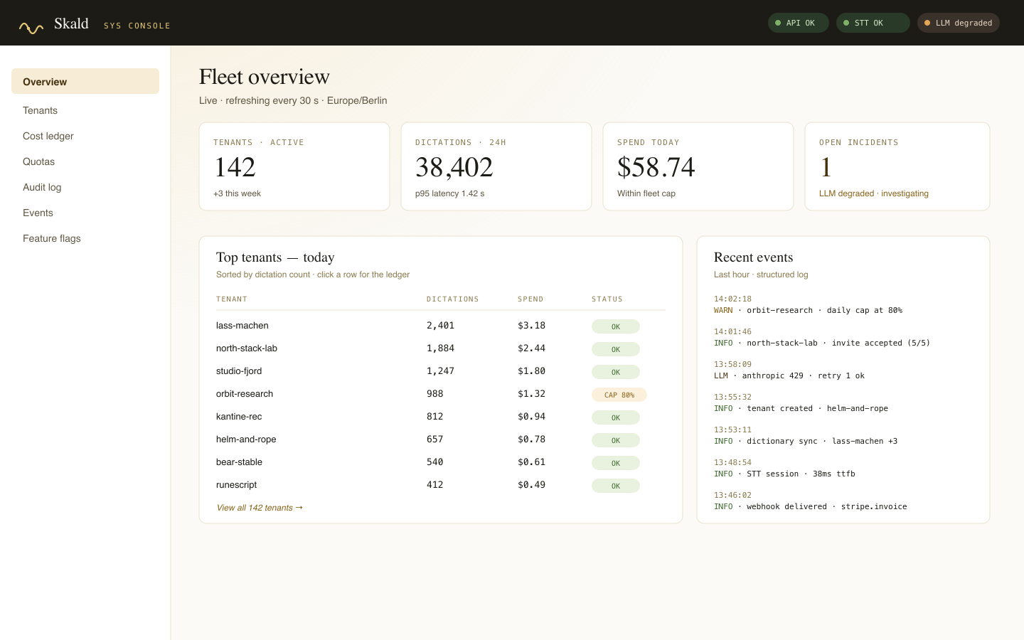 System admin console